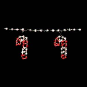 The 48"W Light Link Candy Cane Red - Pure White features pure white holiday lights with two glowing red and white candy cane decorations hanging against a black background.