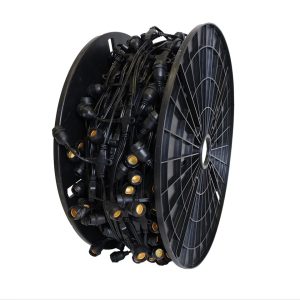 Commercial-grade weatherproof black cable for permanent outdoor bistro light installs.